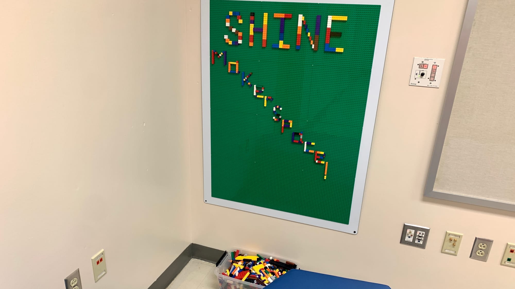 The Lego wall in the makerspace.