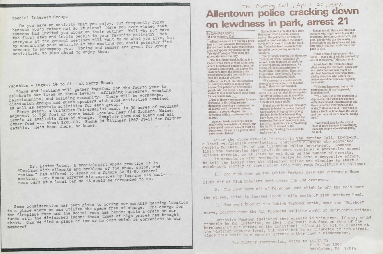 An excerpt from the April 1982 Le-Hi-Ho newsletter.
