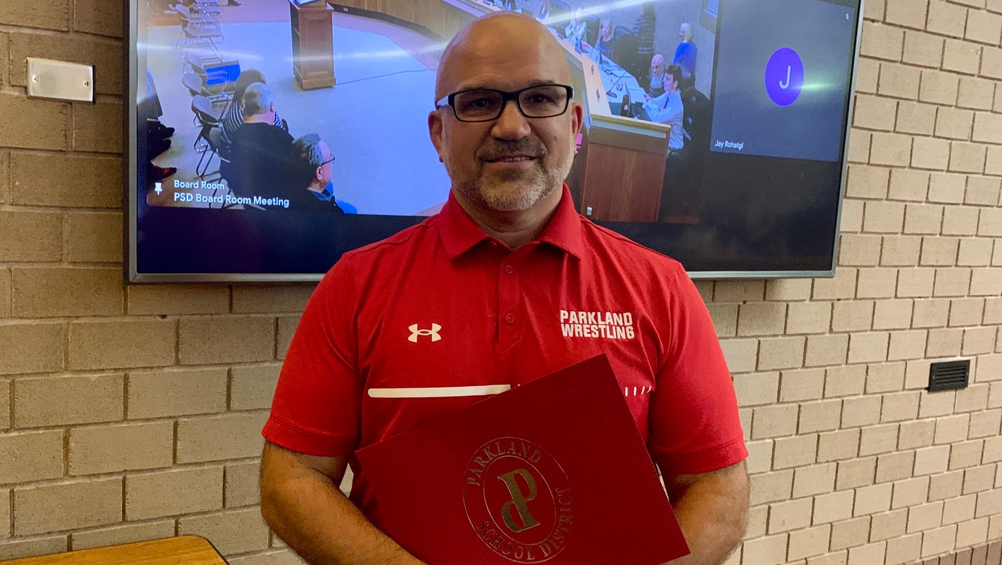 Orefield Middle School Wrestling Coach Carlos Montes was recognized at Tuesday's Parkland School Board meeting for being name