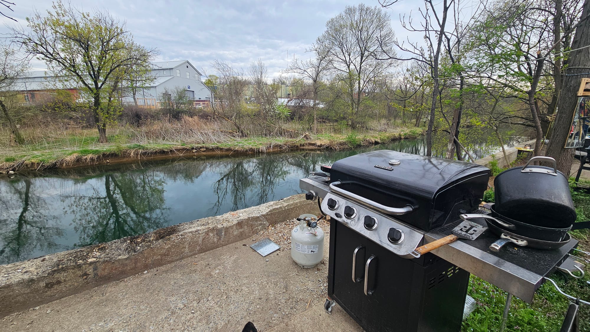 This is the view Jack, 23, has from his grill at the homeless camp along the Little Lehigh Creek, which is set to be cleared 