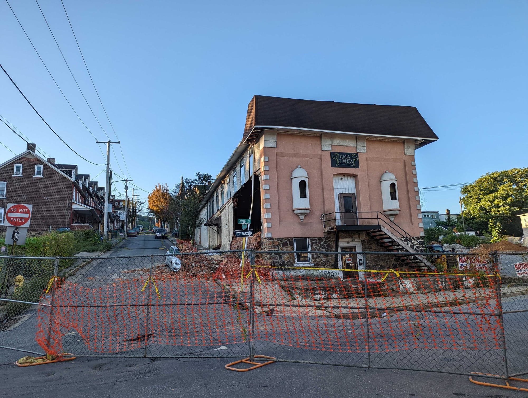 The former Casa Blanca at 946 Evans Street suffered a partial collapse of an exterior wall, sending bricks cascading onto a s