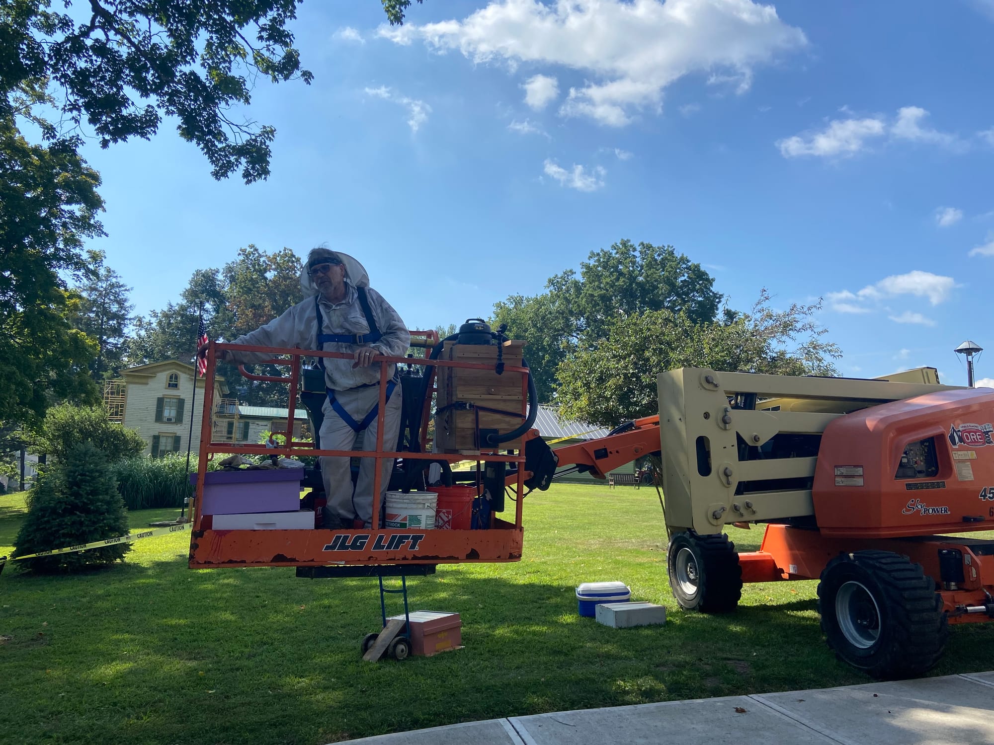 James Zdepski, a beekeeper and carpenter, removed a colony of bees Wednesday from the Riegelsville's borough hall.