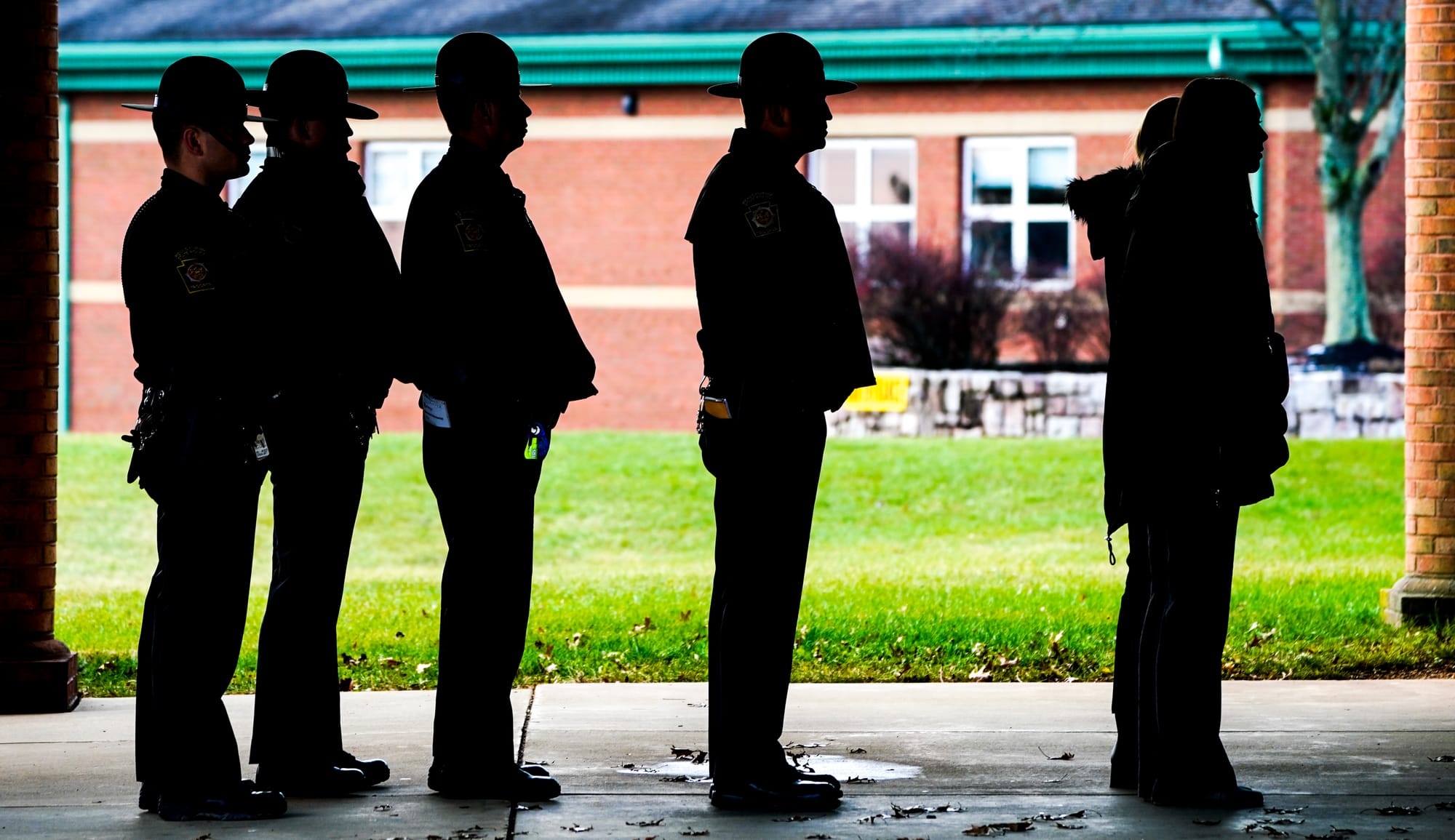 Mourners gather at Northwestern Lehigh Middle School in New Tripoli, Lehigh County, on Saturday, December 17, 2022, to pay tr