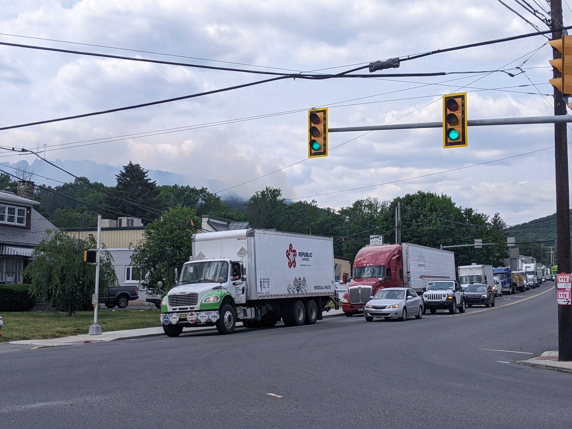 Smoke and backed up traffic can be seen at Park Avenue and N. Broadway in Wind Gap from a brush fire along Route 33 on June 5