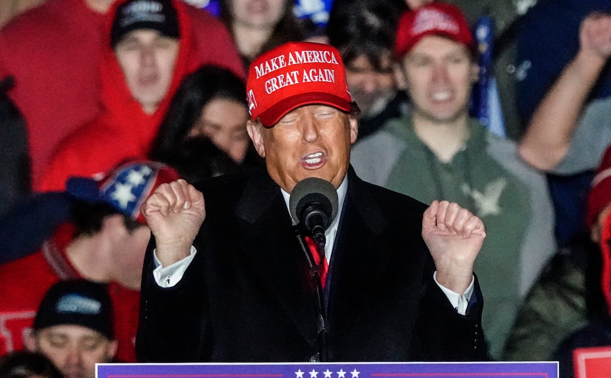 Donald Trump speaks at a rally in Schnecksville on Saturday, April 13, 2024.