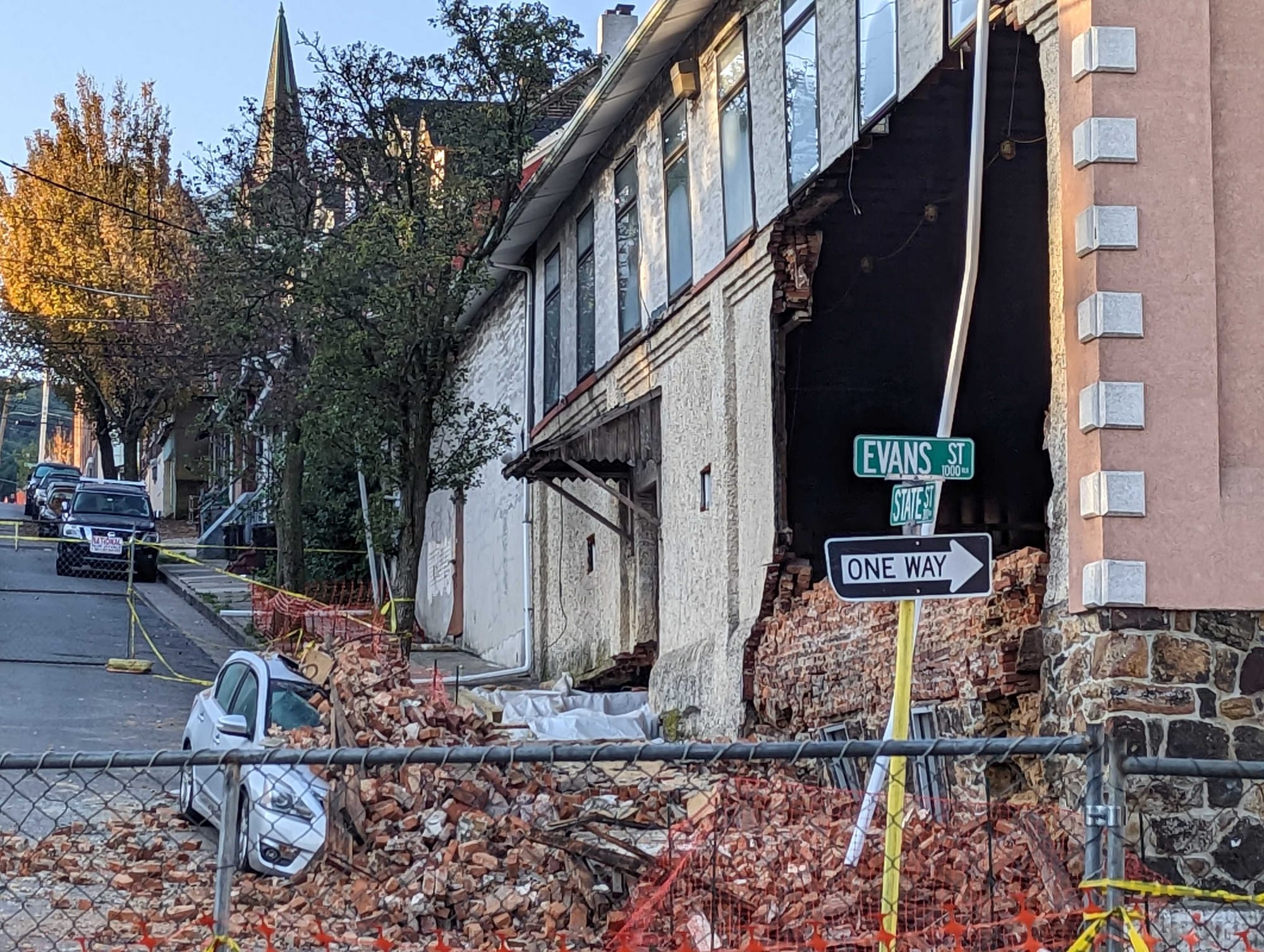 The former Casa Blanca at 946 Evans Street suffered a partial collapse of an exterior wall, sending bricks cascading onto a s