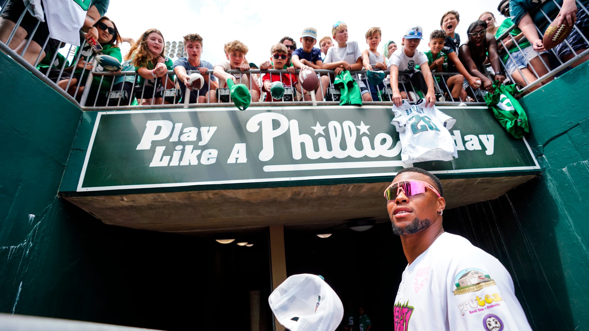 Saquon Barkley greets fans. The annual DeVonta Smith Celebrity Softball Game featuring Philadelphia Eagles and other athletes