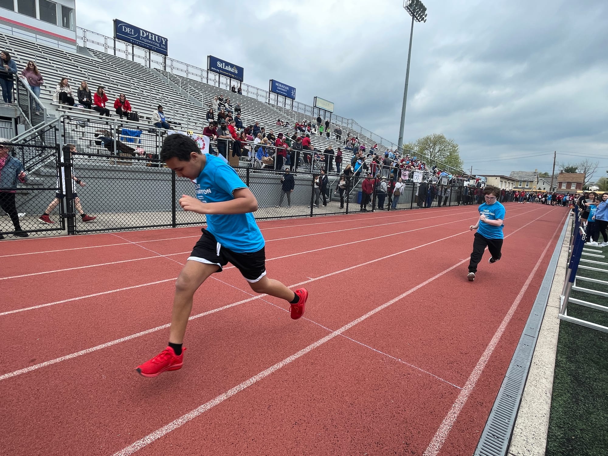 Contestants run the 100-meter dash at the Special Olympics in Bethlehem.
