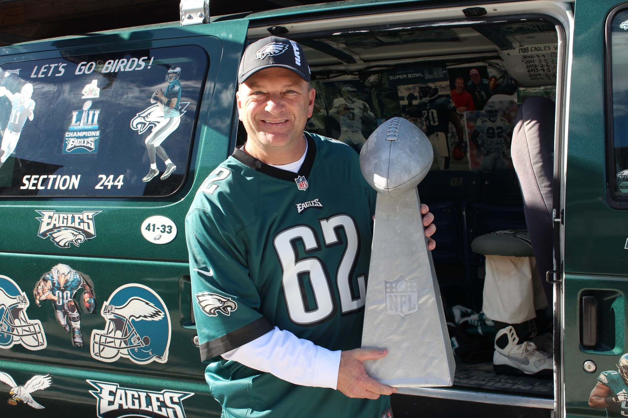 Thomas "Eagles Tom" Gearhart was brought in to excite the students, showing off a replica Lombardi trophy to explain what the