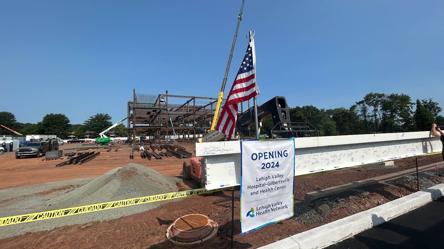 Lehigh Valley Health Network placed the last steel beam to complete the frame of their medical office building and new emerge