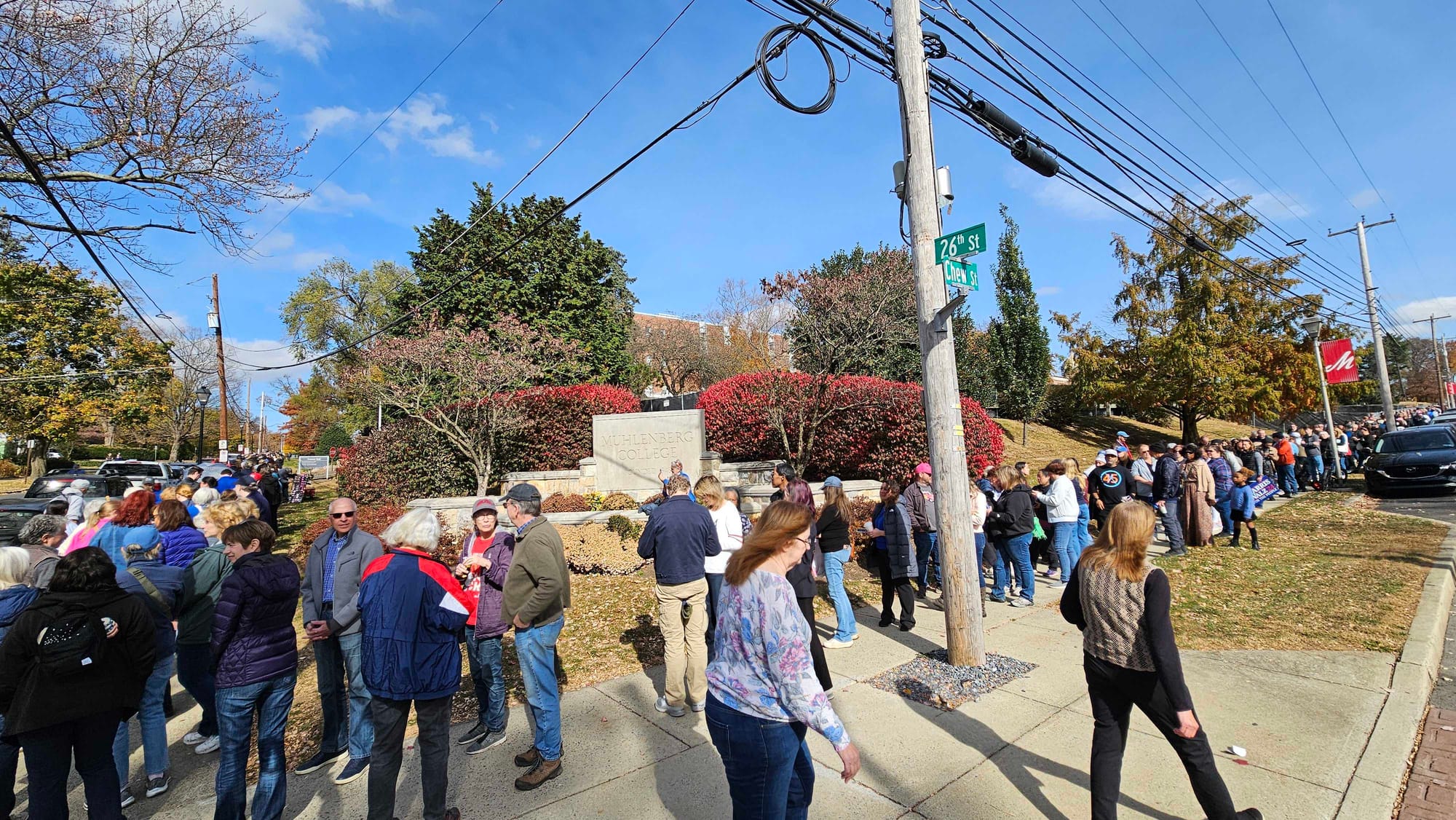 The line to see Vice President Kamala Harris at Muhlenberg College in Allentown on Monday, Nov. 4, 2024.