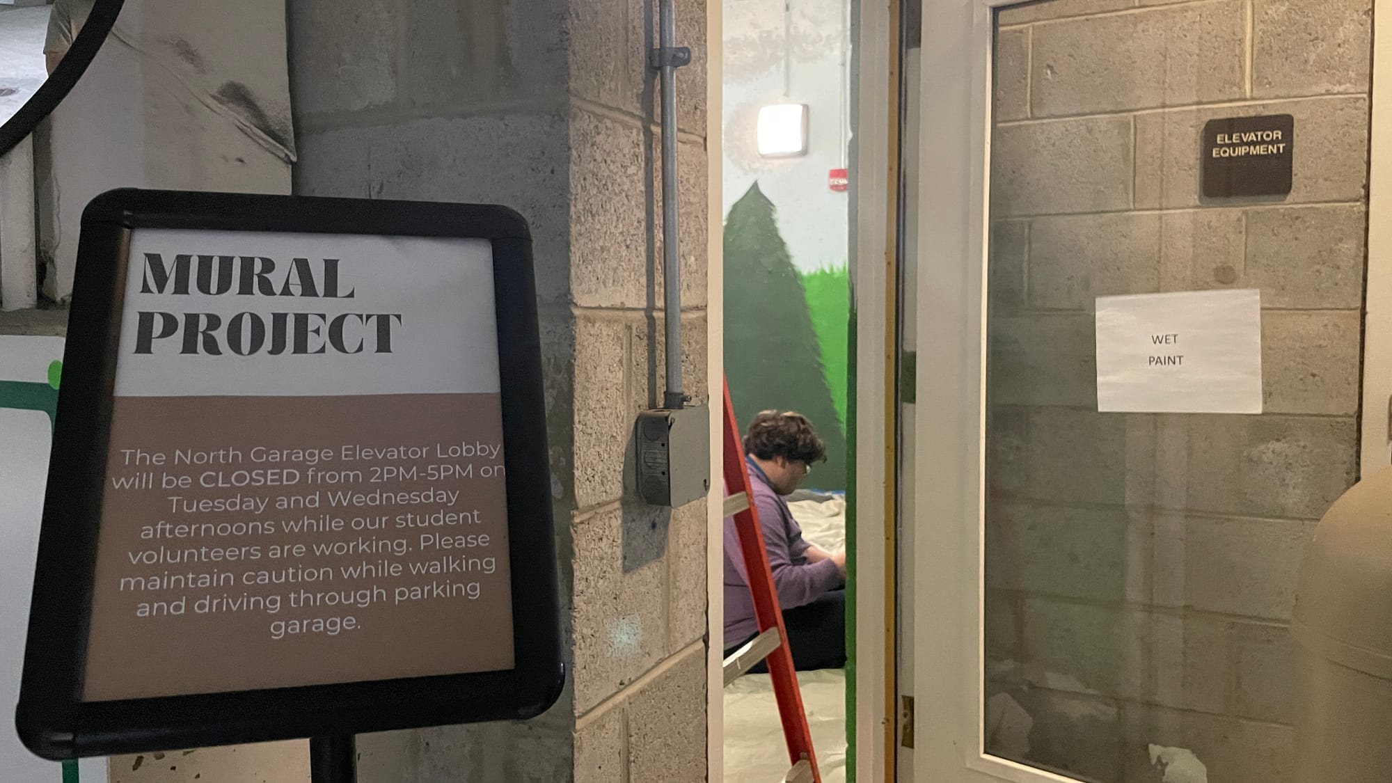 The students will be working on murals for the north and south garage elevator lobbies at Moravian Village's Point 26 Suites.
