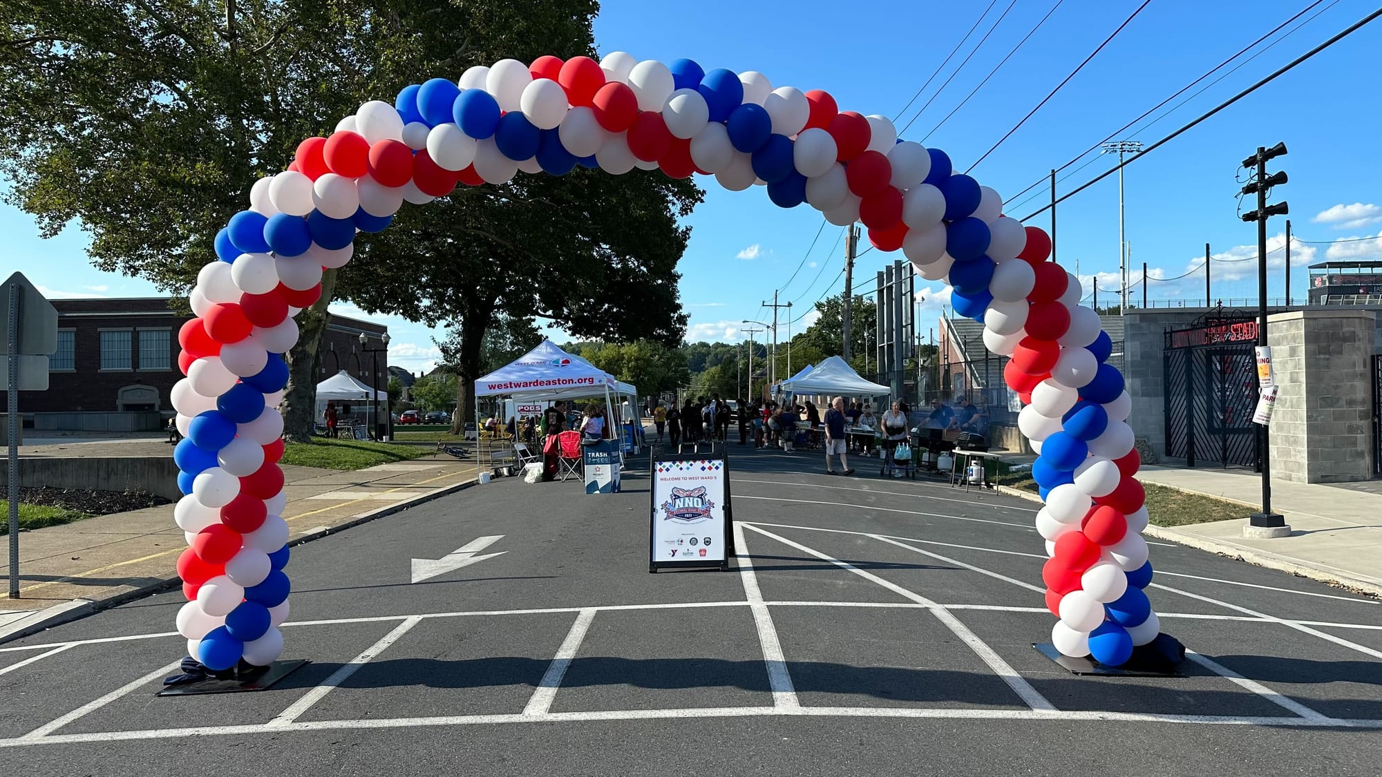 The balloon arch at Easton's National Night Out event at Paxinosa School.