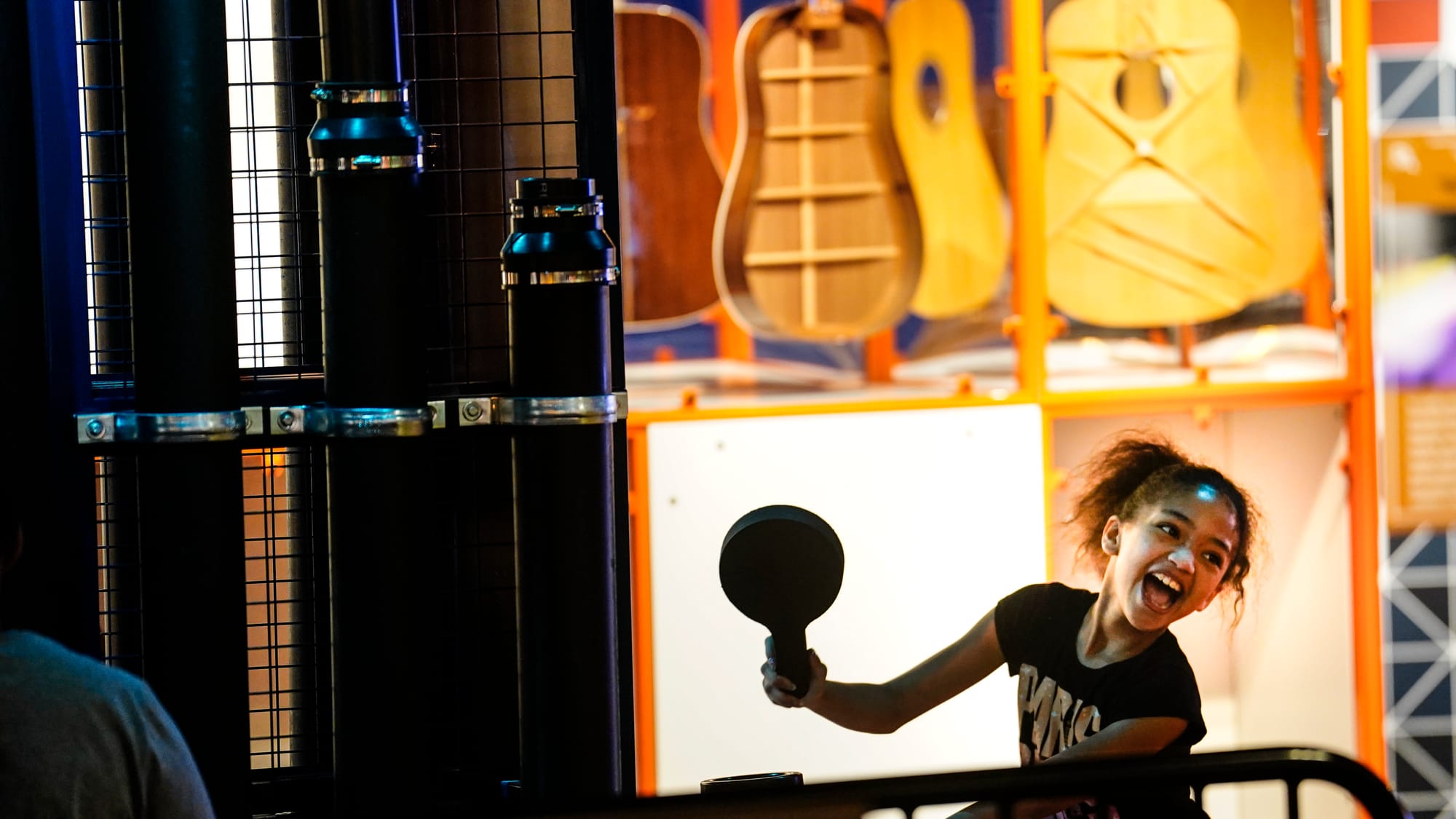 A student makes percussive music at the Victaulic tube display. The Da Vinci Science Center at 815 Hamilton Street, Allentown