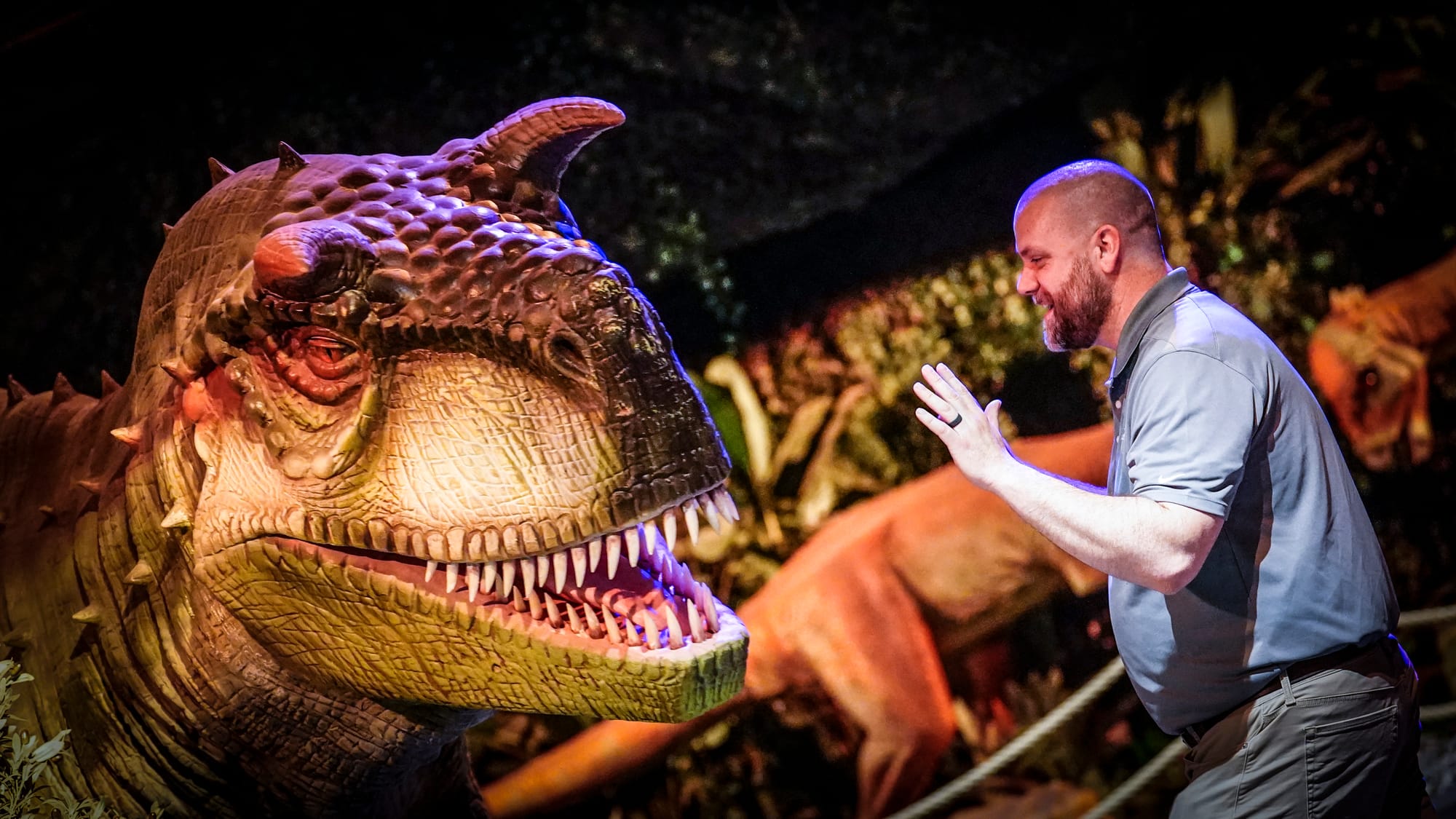 Jason Szep of Macungie reacts to a dinosaur. The Da Vinci Science Center at 815 Hamilton Street, Allentown, held a preview da