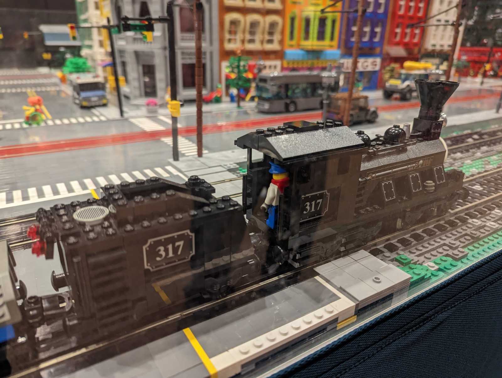 This is the Lego City holiday train display at America on Wheels in Allentown.
