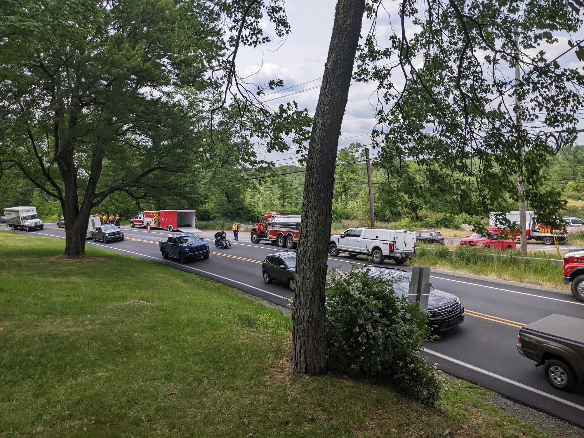 Fire vehicles from many companies worked on the brush fire along Route 33 on June 5, 2023.