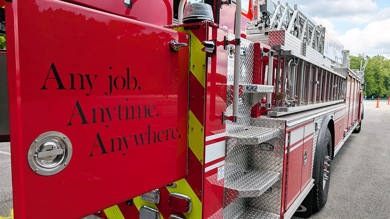 Easton's new tiller truck during training on June 19, 2025.