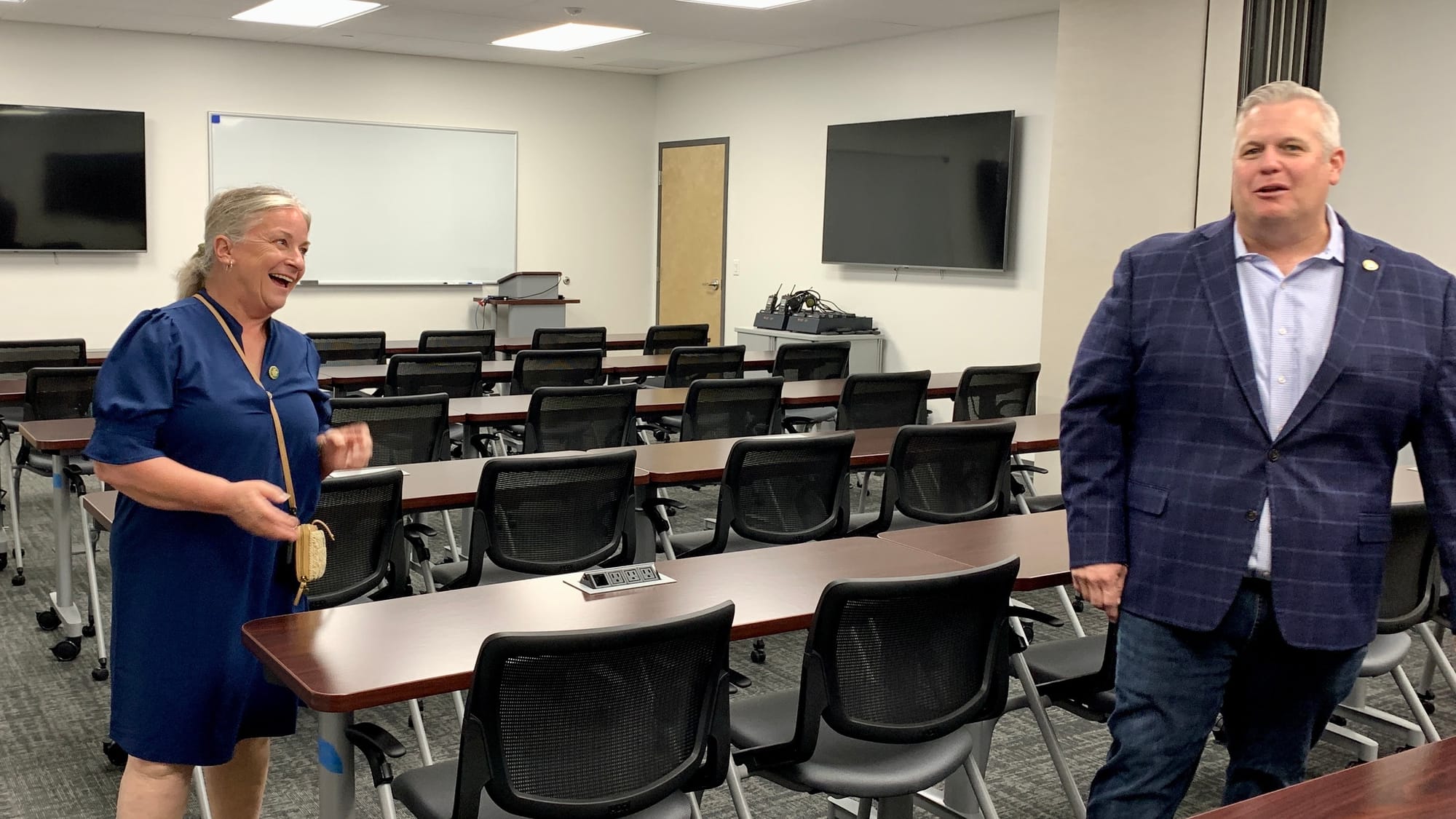 Rep. Susan Wild in one of the classrooms of the new Allentown Fire Academy and Emergency Operations Center.
