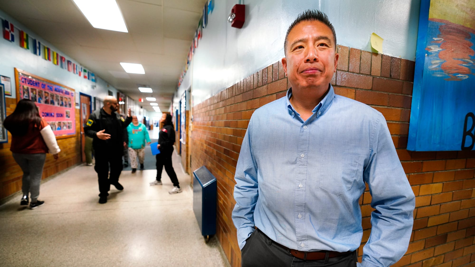 Lehigh University professor of counseling psychology Chris Liang visits Raub Middle School in Allentown, Pa. on Thursday, Oct