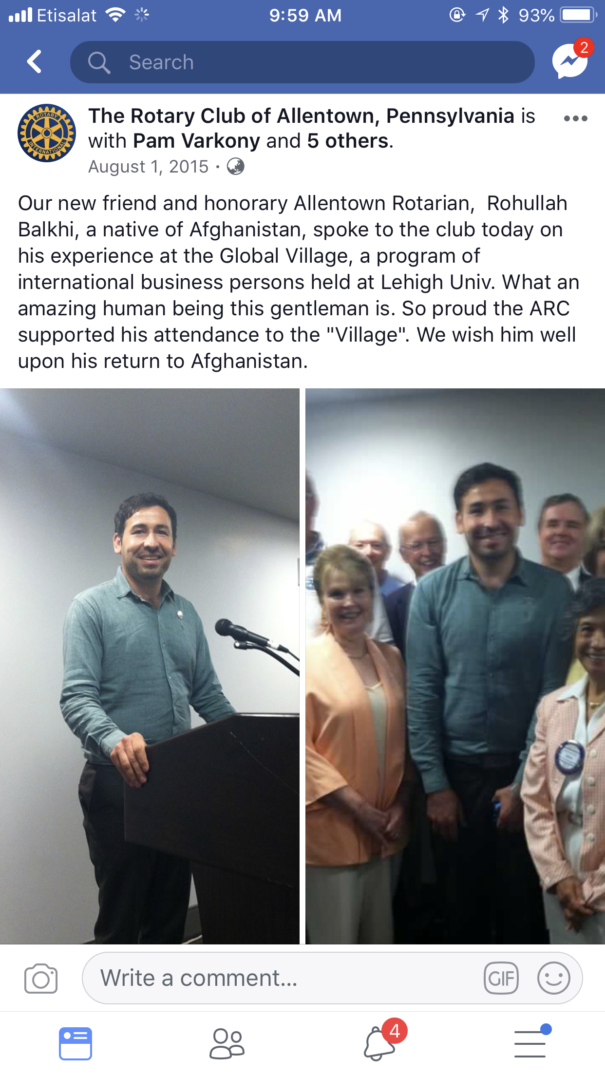 Rohullah Balkhi at Rotary Club.