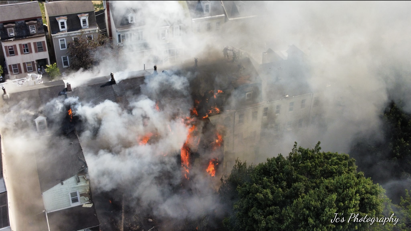 Black smoke coming up in the air.