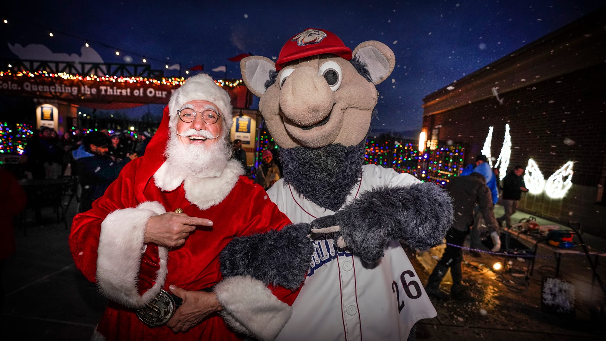Santa and FeRROUS greet the crowd. The Lehigh Valley IronPigs are hosting Illumination, a display of brilliant lights through
