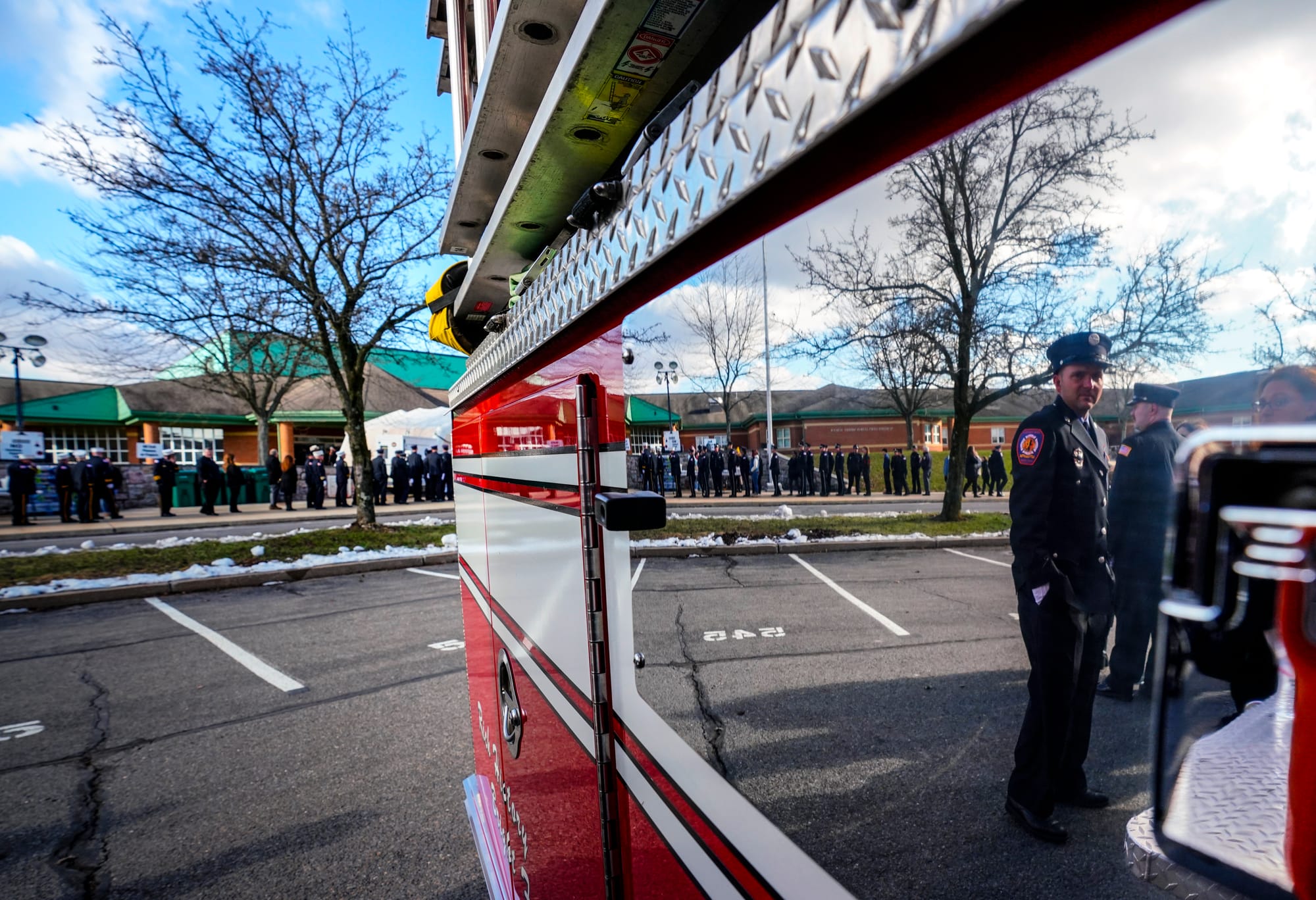Mourners gather at Northwestern Lehigh Middle School in New Tripoli, Lehigh County, on Saturday, December 17, 2022, to pay tr