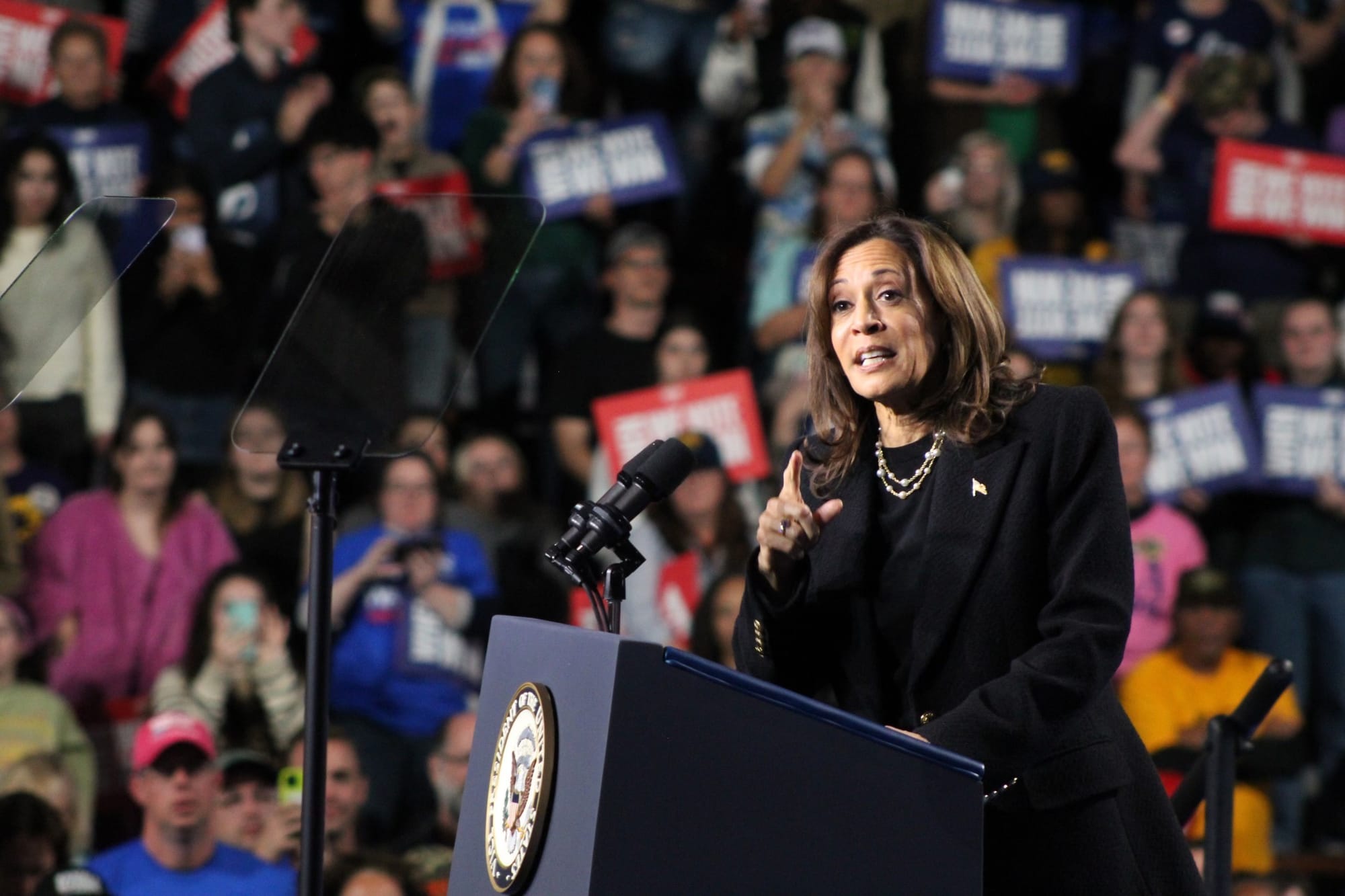 Vice President Kamala Harris speaks at a campaign rally in Allentown at Muhlenberg College just before Election Day.