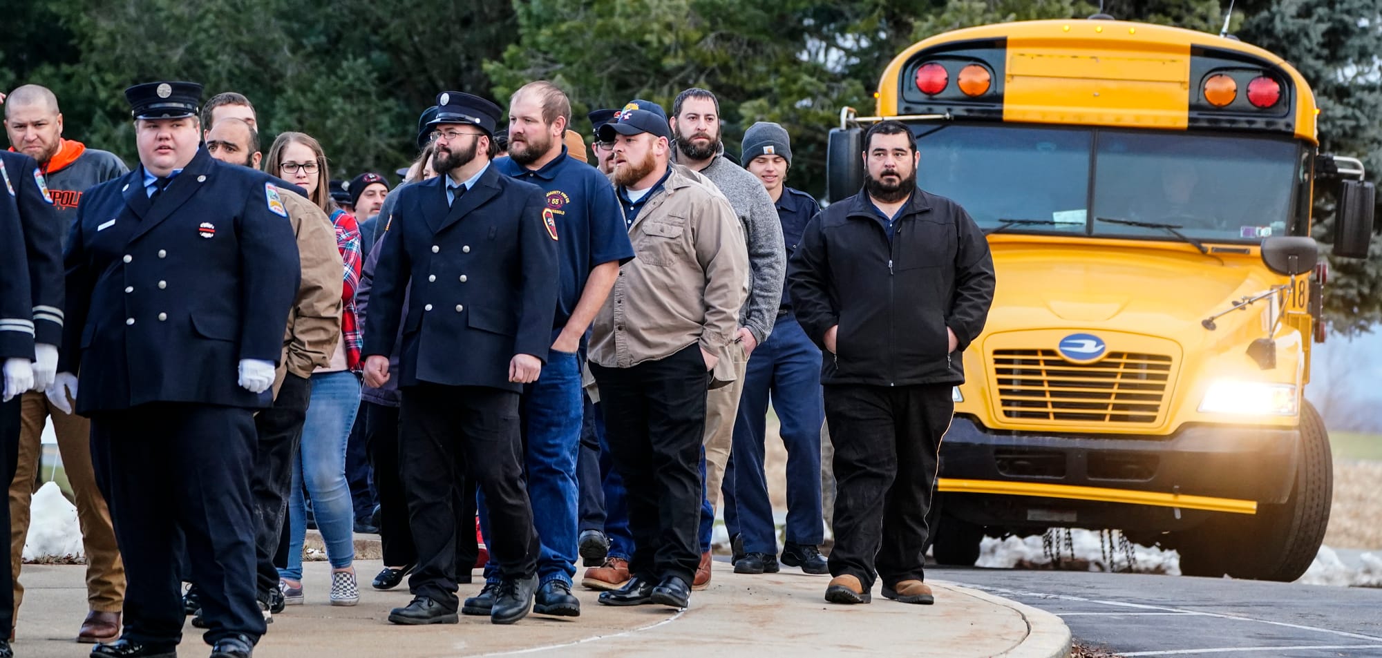 Mourners gather at Northwestern Lehigh Middle School in New Tripoli, Lehigh County, on Saturday, December 17, 2022, to pay tr