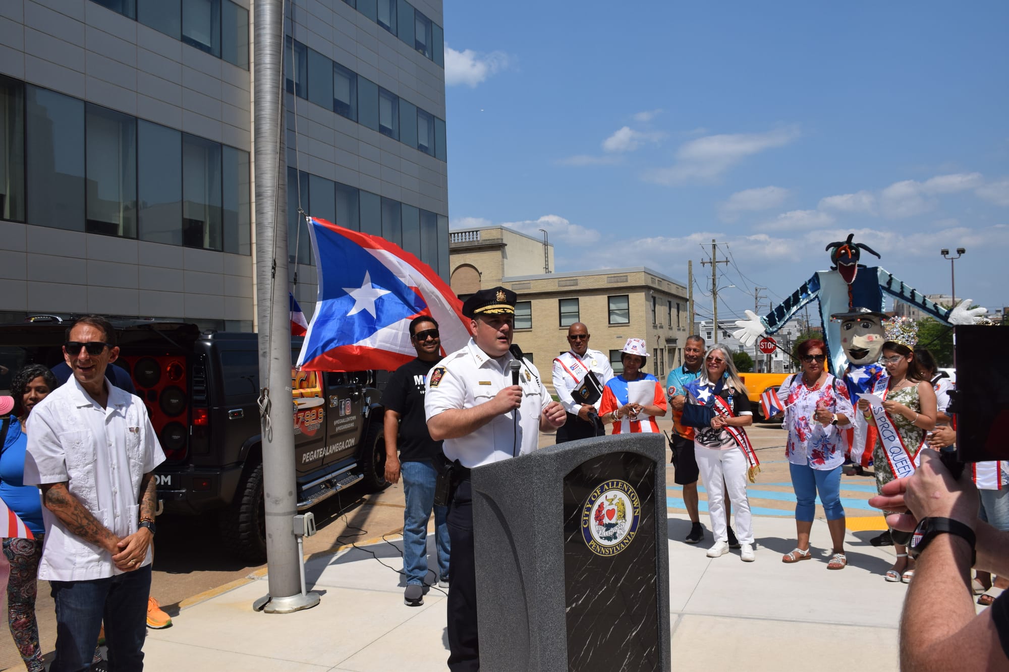 Allentown Police Chief Charles Roca addressed the crowd at the Puerto Rican parade and festival on July 28, 2024.
