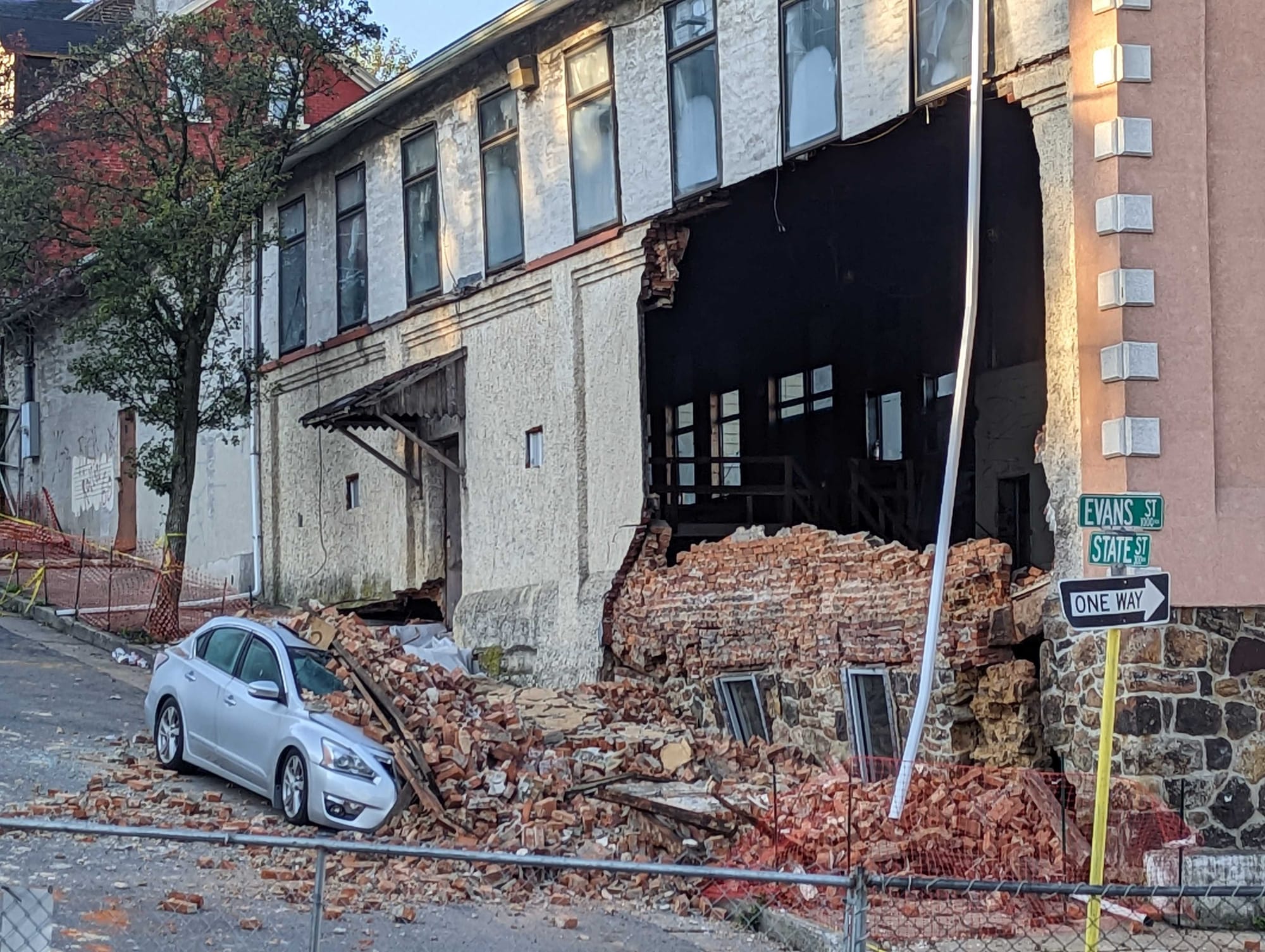The former Casa Blanca at 946 Evans Street suffered a partial collapse of an exterior wall, sending bricks cascading onto a s