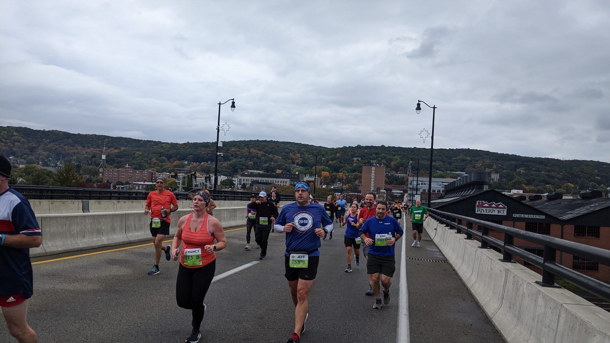 Runners on the Fahy Bridge during the Bethlehem Running Festival's 10k race.