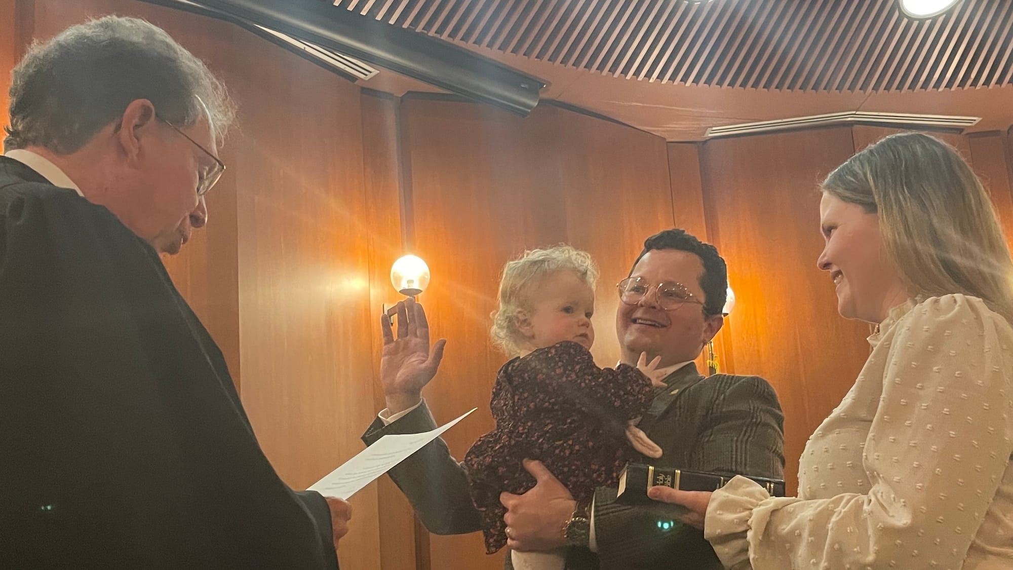 Michael Colón is sworn in to Bethlehem City Council with his family by his side. Photo taken Jan. 2, 2024.