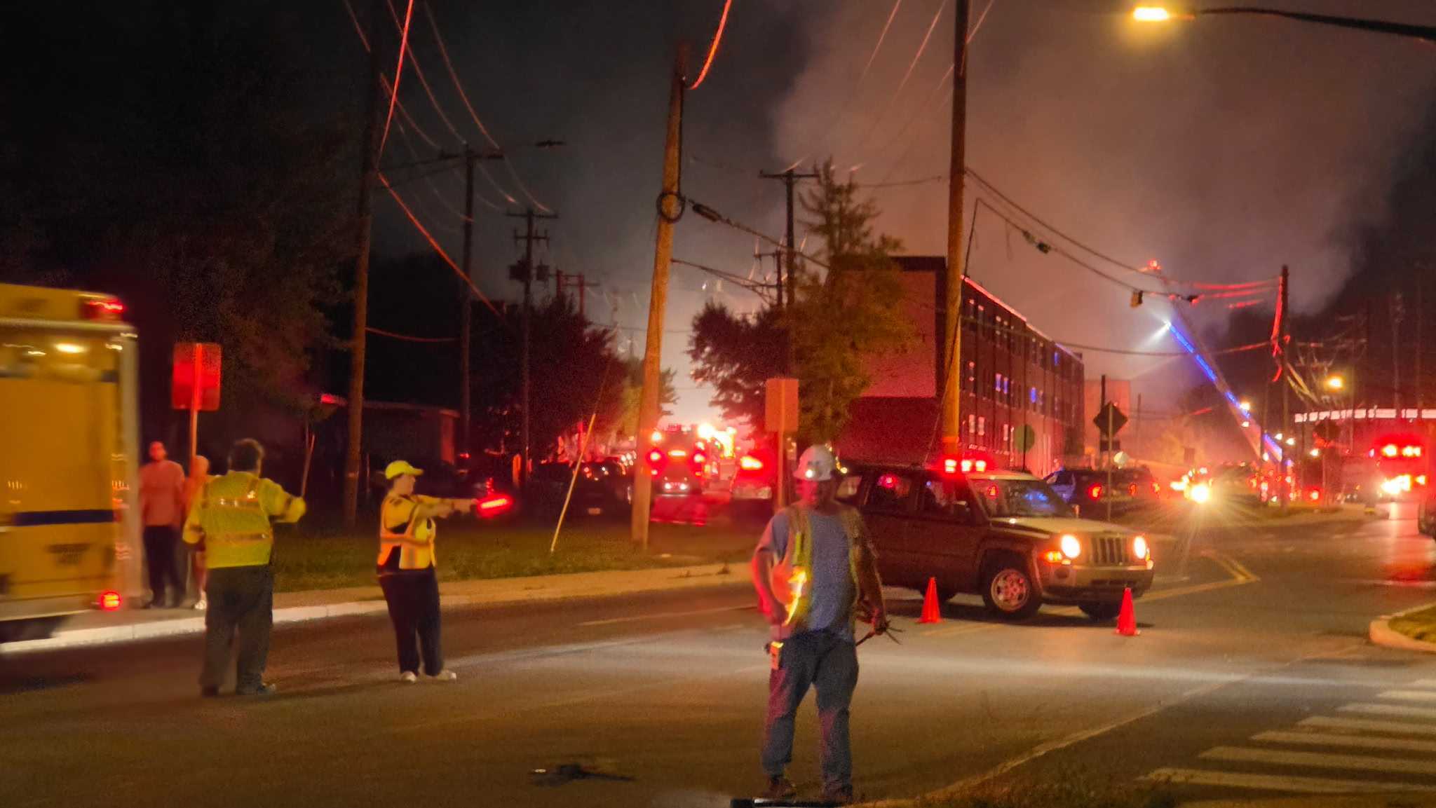 Emergency personnel direct traffic as crews respond to a massive fire in Allentown on Wednesday, June 24, 2026.