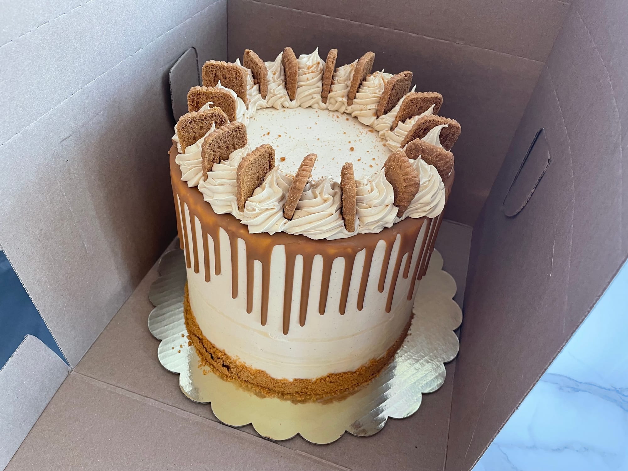 A Biskoff cookie butter cake made at Mia & Maddie's Bakery in Easton.