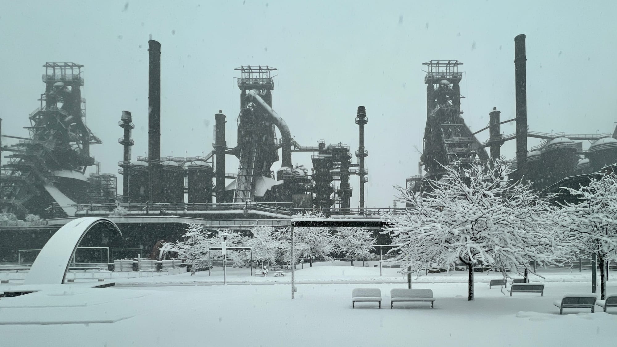 Snow blankets the SteelStacks campus in Bethlehem on Tuesday.