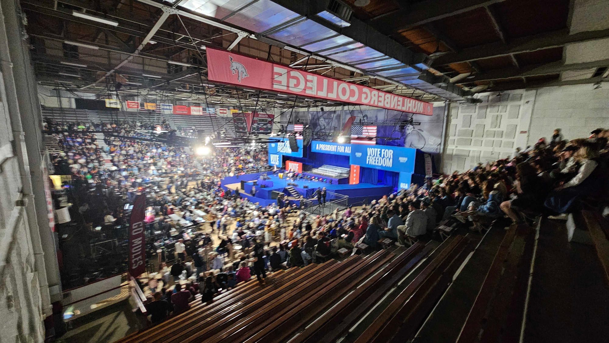Memorial Hall on the Muhlenberg College campus fills up for the Kamala Harris rally on Monday, Nov. 4, 2024.