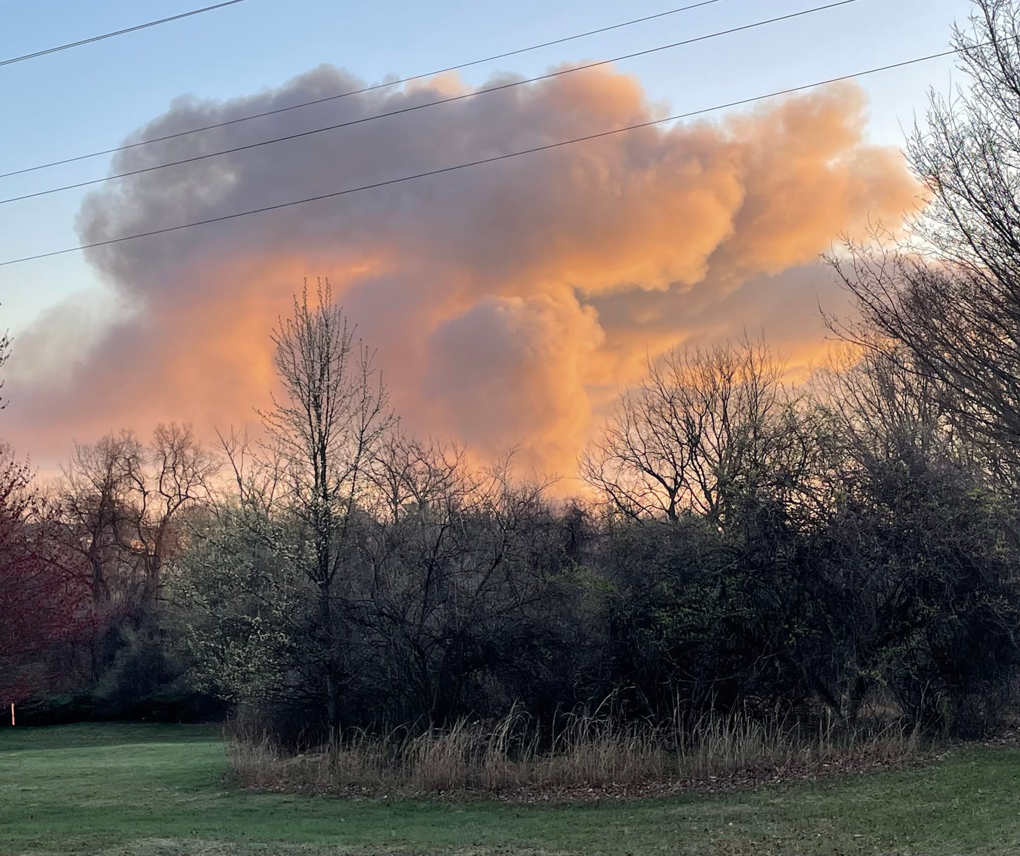Thick smoke can be seen from a massive fire in West Easton early Tuesday.