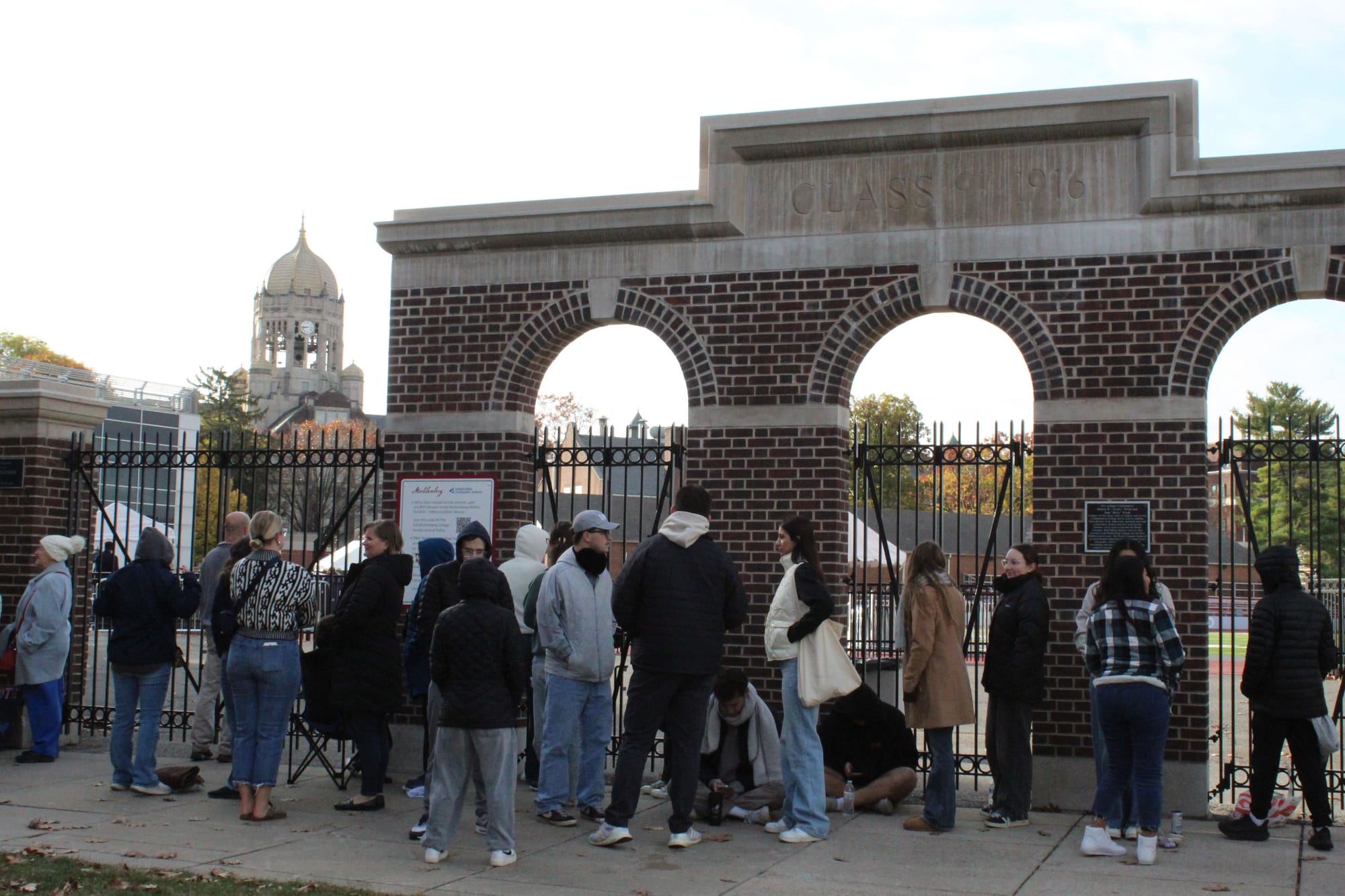 People wait in line for the Kamala Harris rally at Muhlenberg College on Monday, Nov. 4, 2024.
