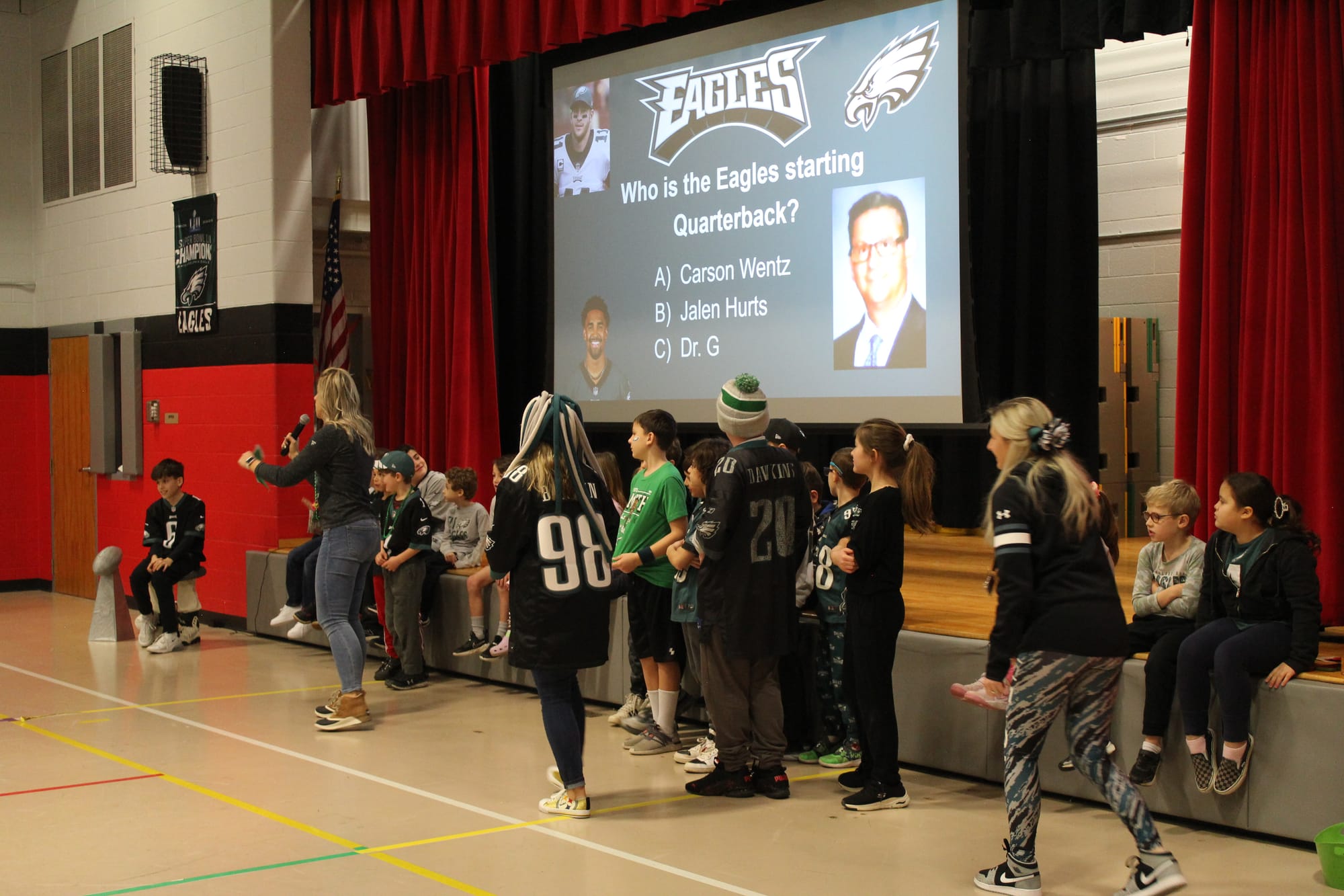 Students faced off against Gearhart in a game of trivia about the Eagles to prep them for the Super Bowl on Sunday