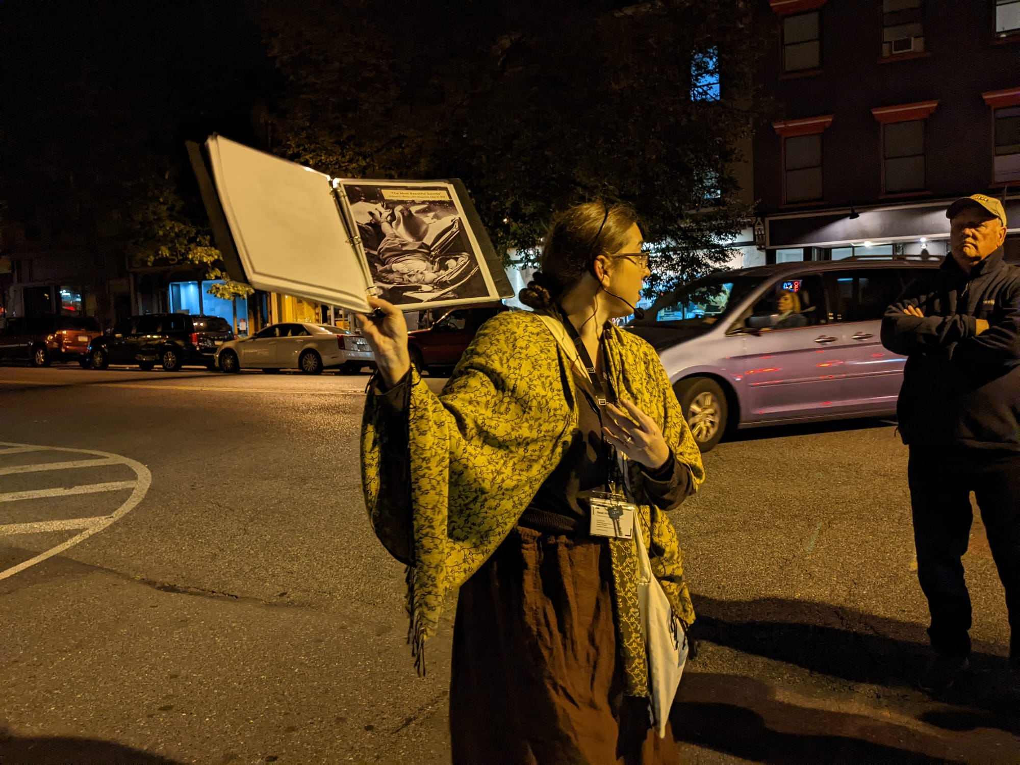Sarah White holds up a photo of Evelyn McHale who died by suicide. McHale had a connection to Easton, Pa through her fiancé.