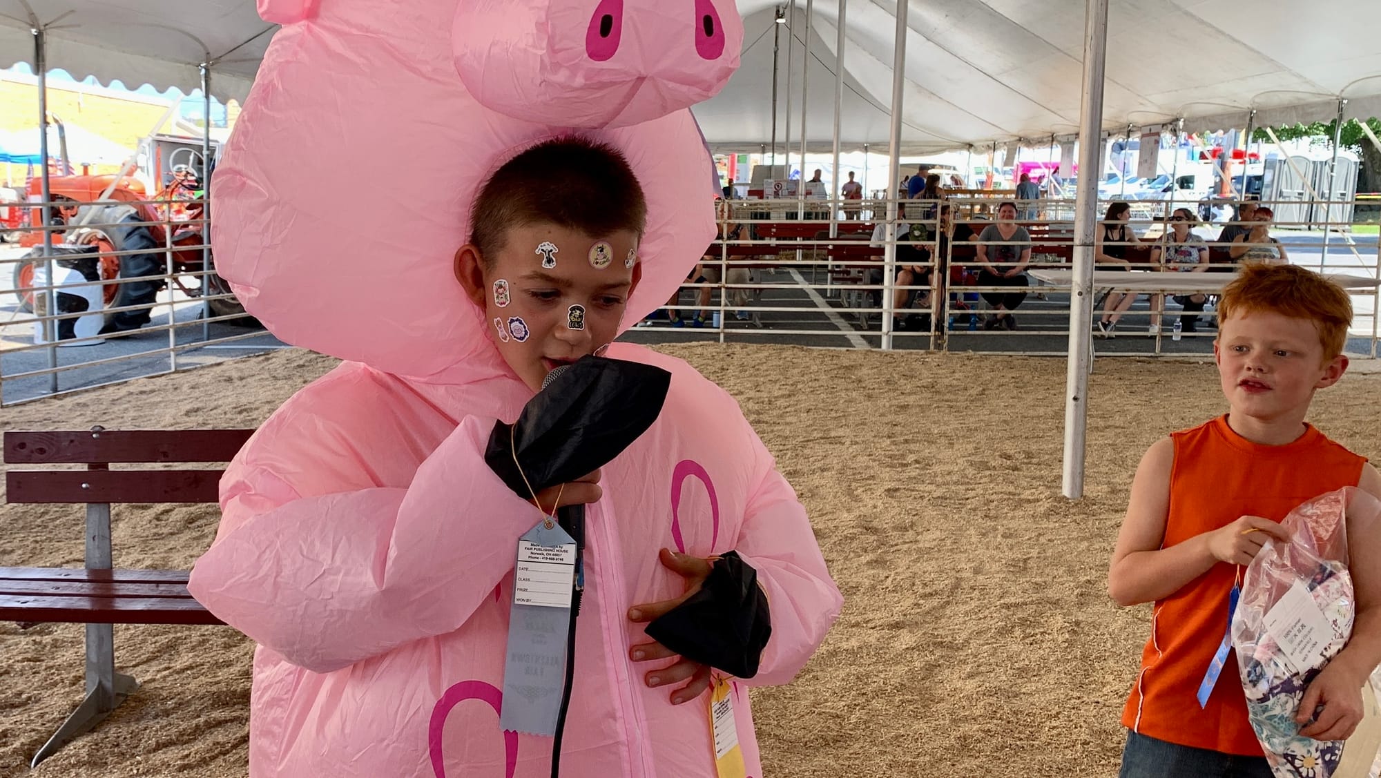 A competitor at the pig calling contest at the Great Allentown Fair.