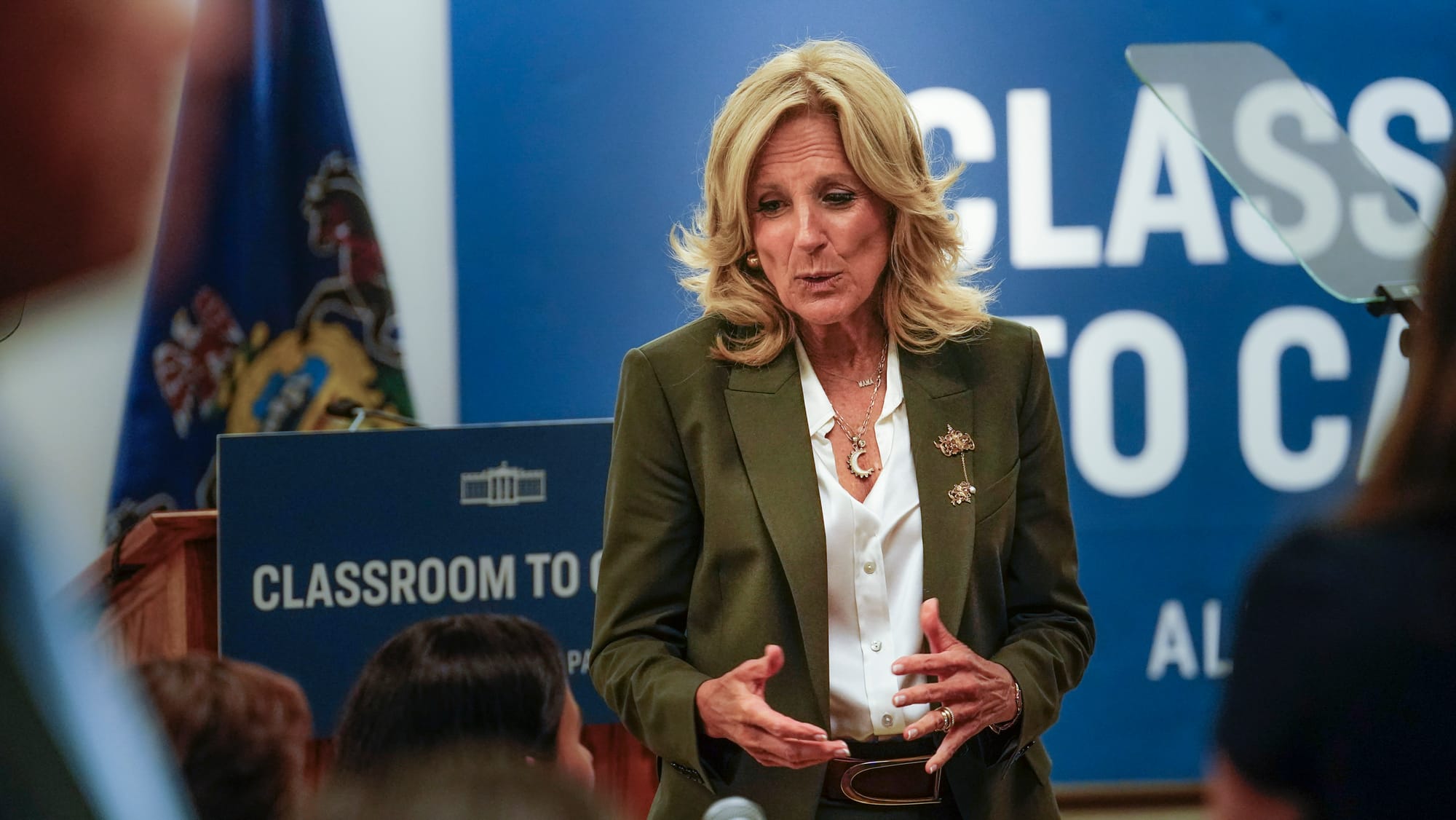 Dr. Jill Biden greets students Tuesday. U.S. Rep. Susan Wild was joined by First Lady Jill Biden and U.S. Reps. Nanette Barra