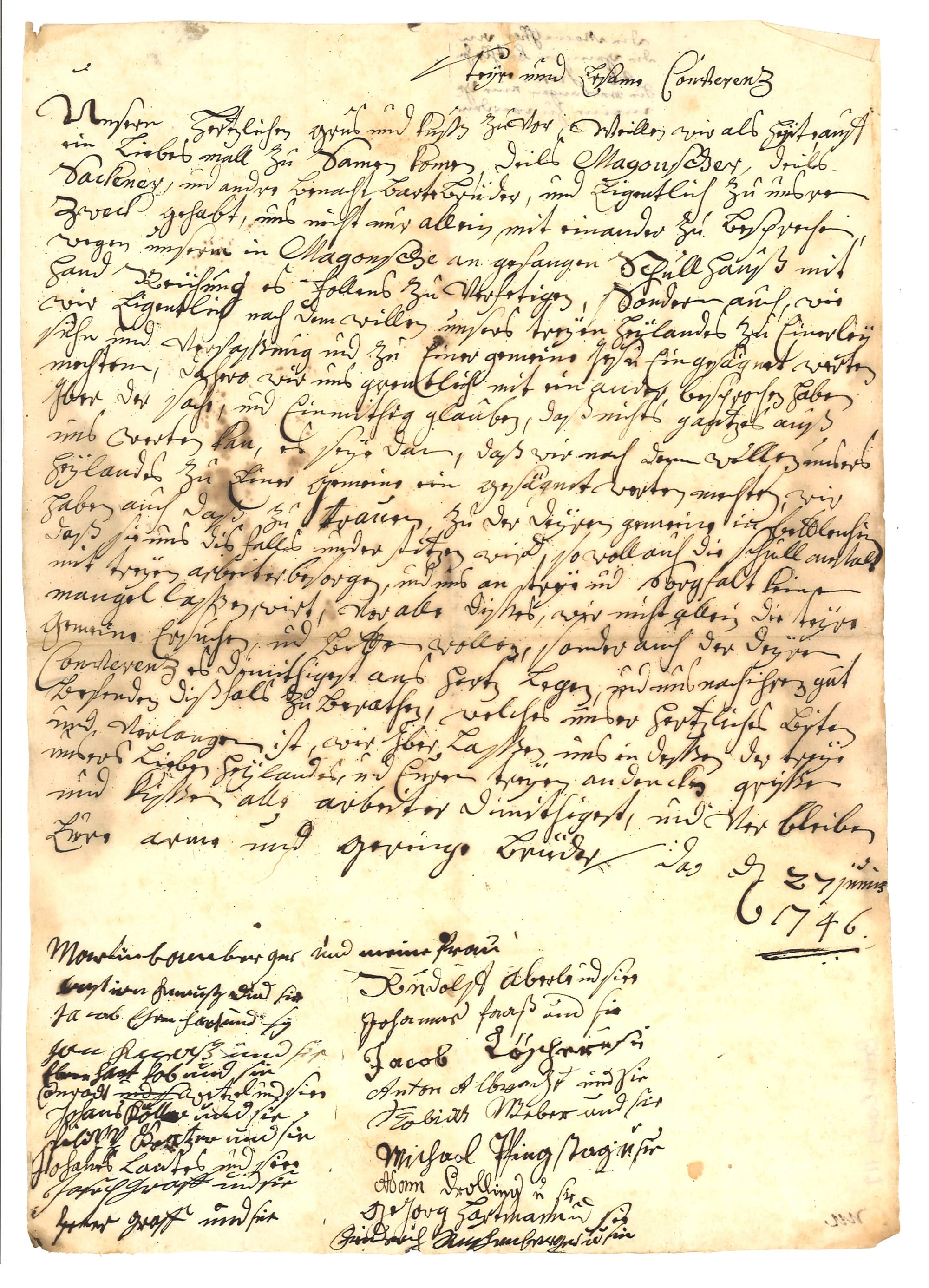 Petition of residents of Maguntsche and Saccona addressed to Moravian elders in Bethlehem for the Moravian Church to form a c