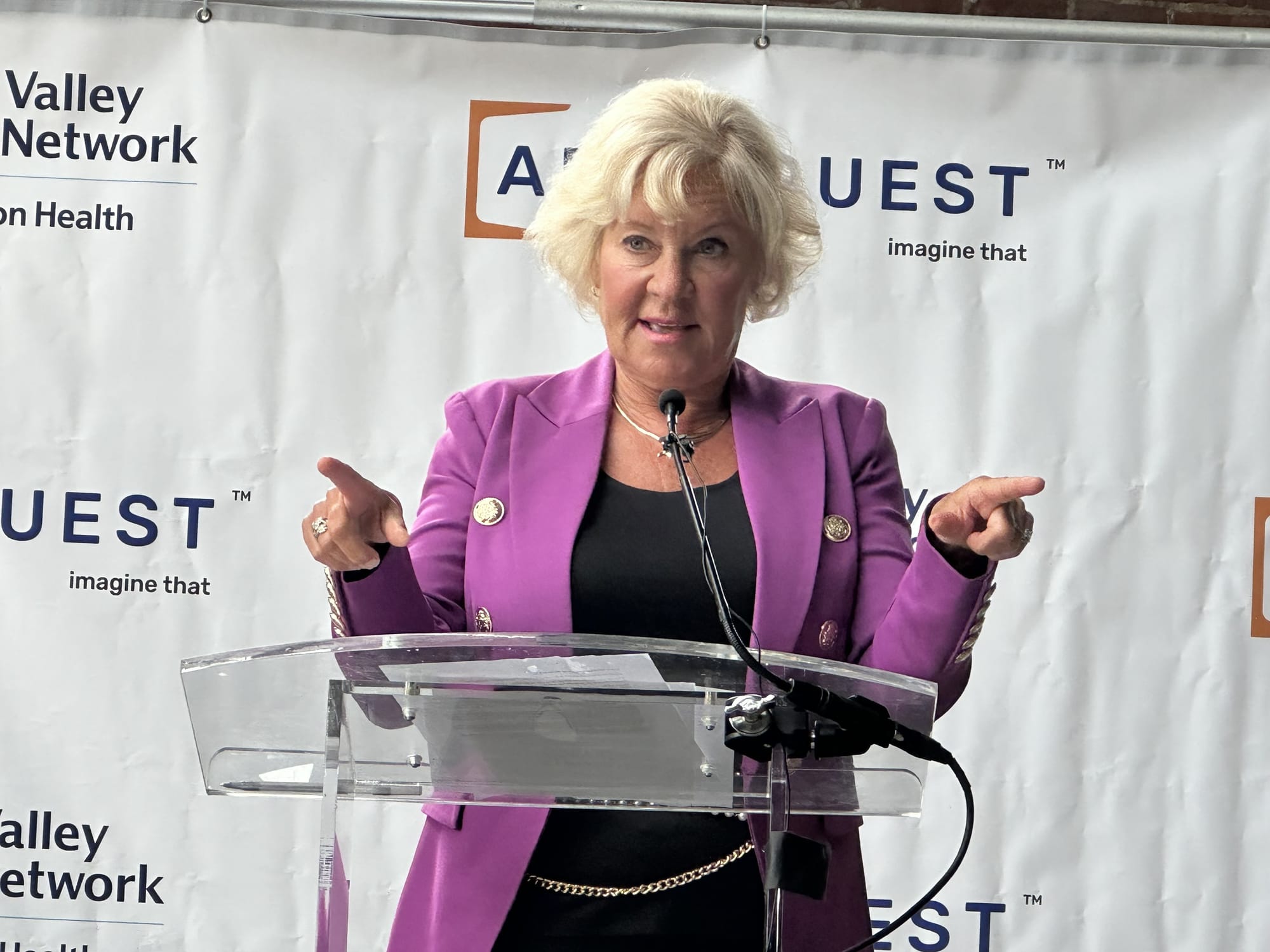 State Sen. Lisa Boscola speaks at Turn and Grind shop "Brick-breaking."