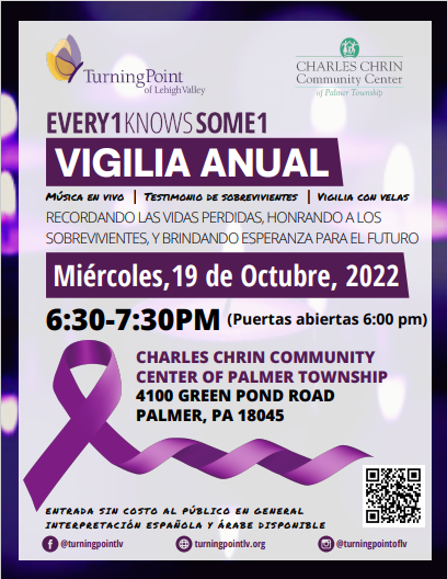 Two Flyers, one in English the other in Spanish give details about the Every1 Knows Some1 Vigil to be hosted on Wed Oct 19