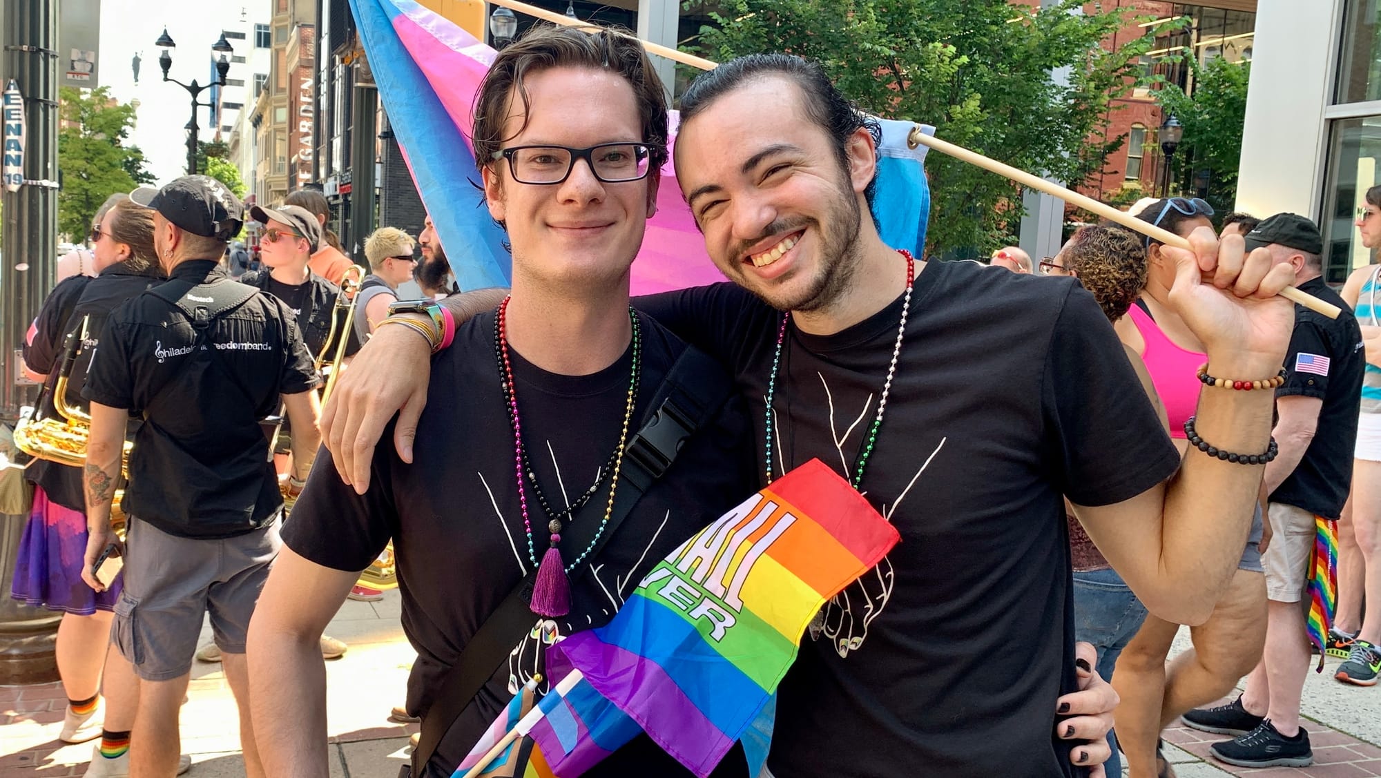Kevin Wilson and Brenig Ghorum attend the Pride Parade.