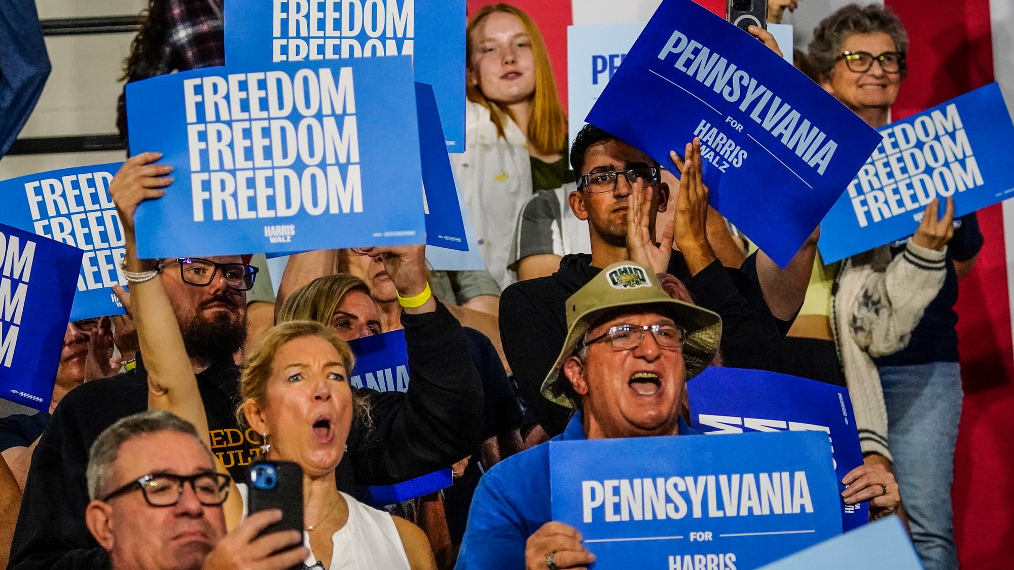 Minnesota Gov. Tim Walz campaigns at Freedom High School in Bethlehem, Pa. on Saturday, September 21, 2024. He is the vice pr