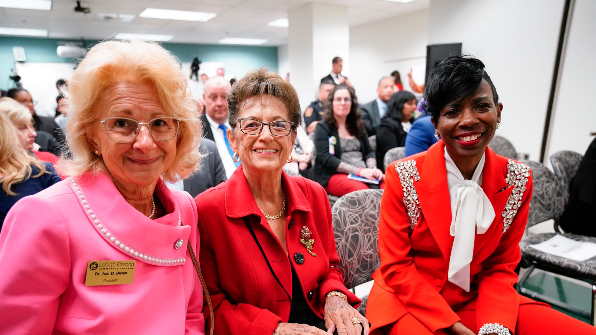 Lehigh Carbon Community College President Dr. Ann Bieber, left, Nancy Dischinat, Executive Director - CareerLink, center, and